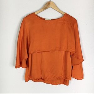 Stark X Orange Sateen Draped Shoulder Blouse